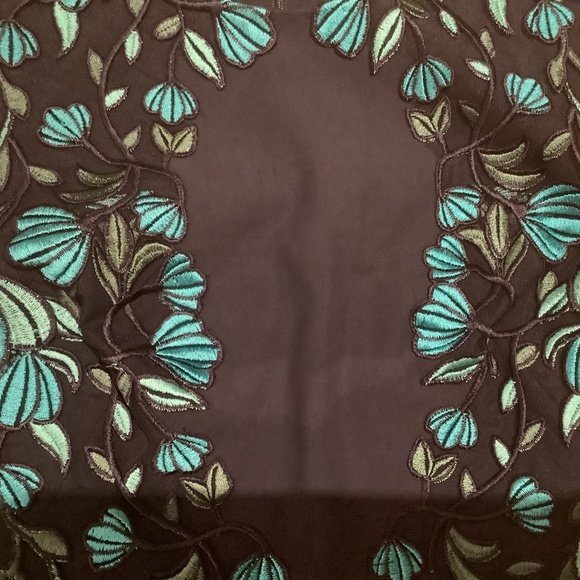 Lela Rose Vine Embroidered Sheath Dress in Navy Blue with Teal, Size 6 - Picture 10 of 14